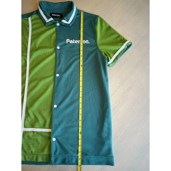 Paterson Men’s Courtside Teal & Green Short Sleeve Button‎ Up Snap Shirt Medium - Picture 9 of 16